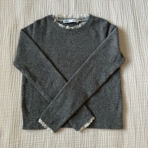 ZARA LACE TRIM KNIT SWEATER SMALL